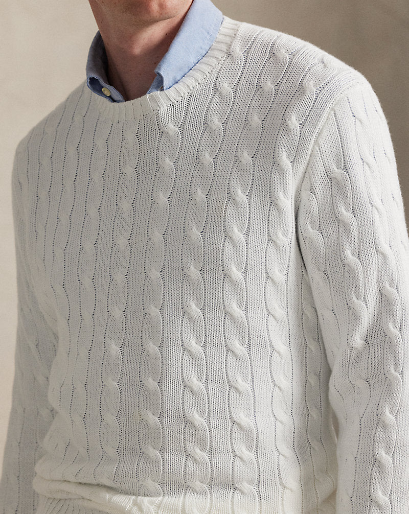 Cable-Knit Cotton Crewneck Jumper Deckwash White