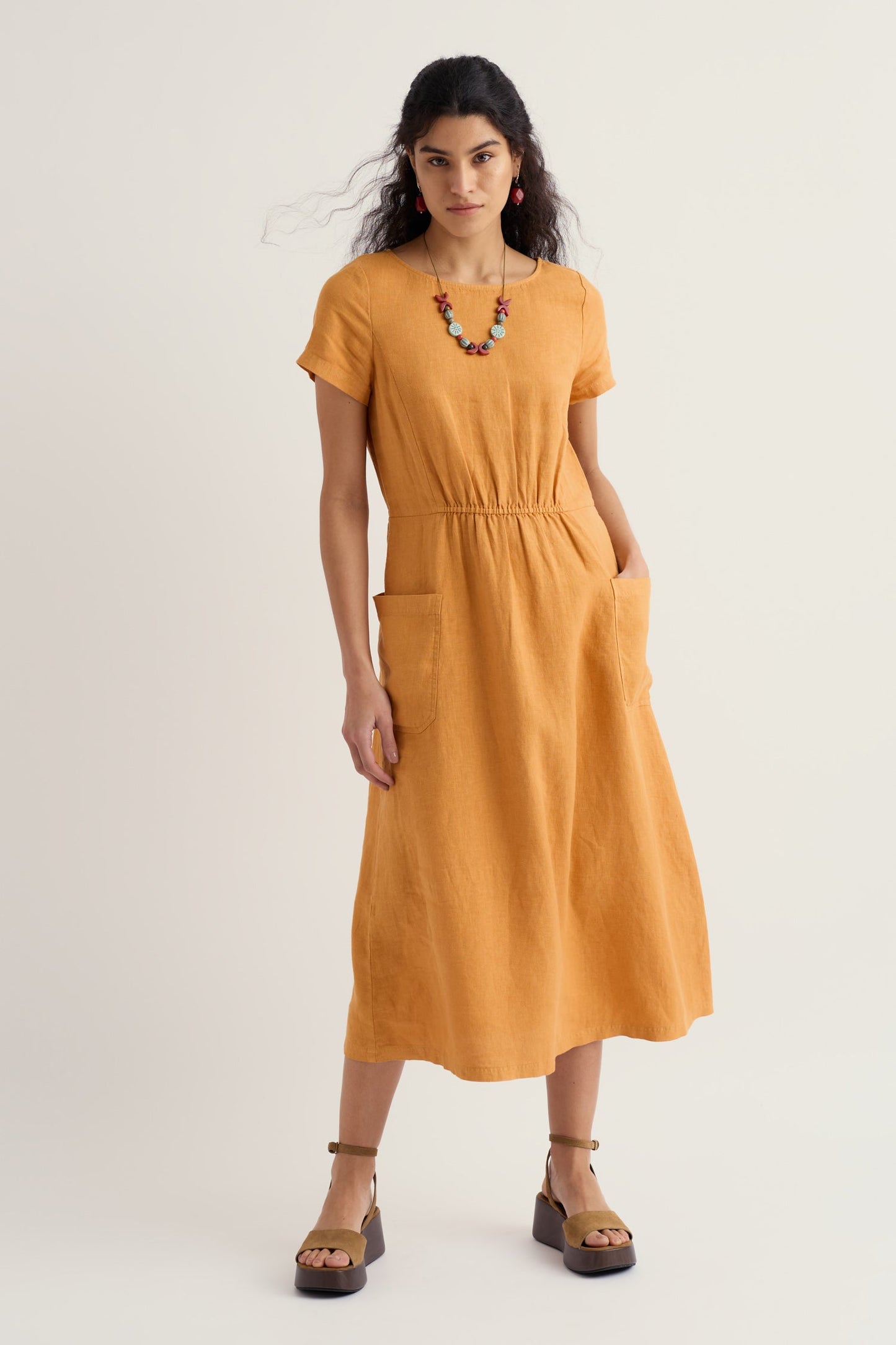 Haneth Waisted Linen Midi Dress