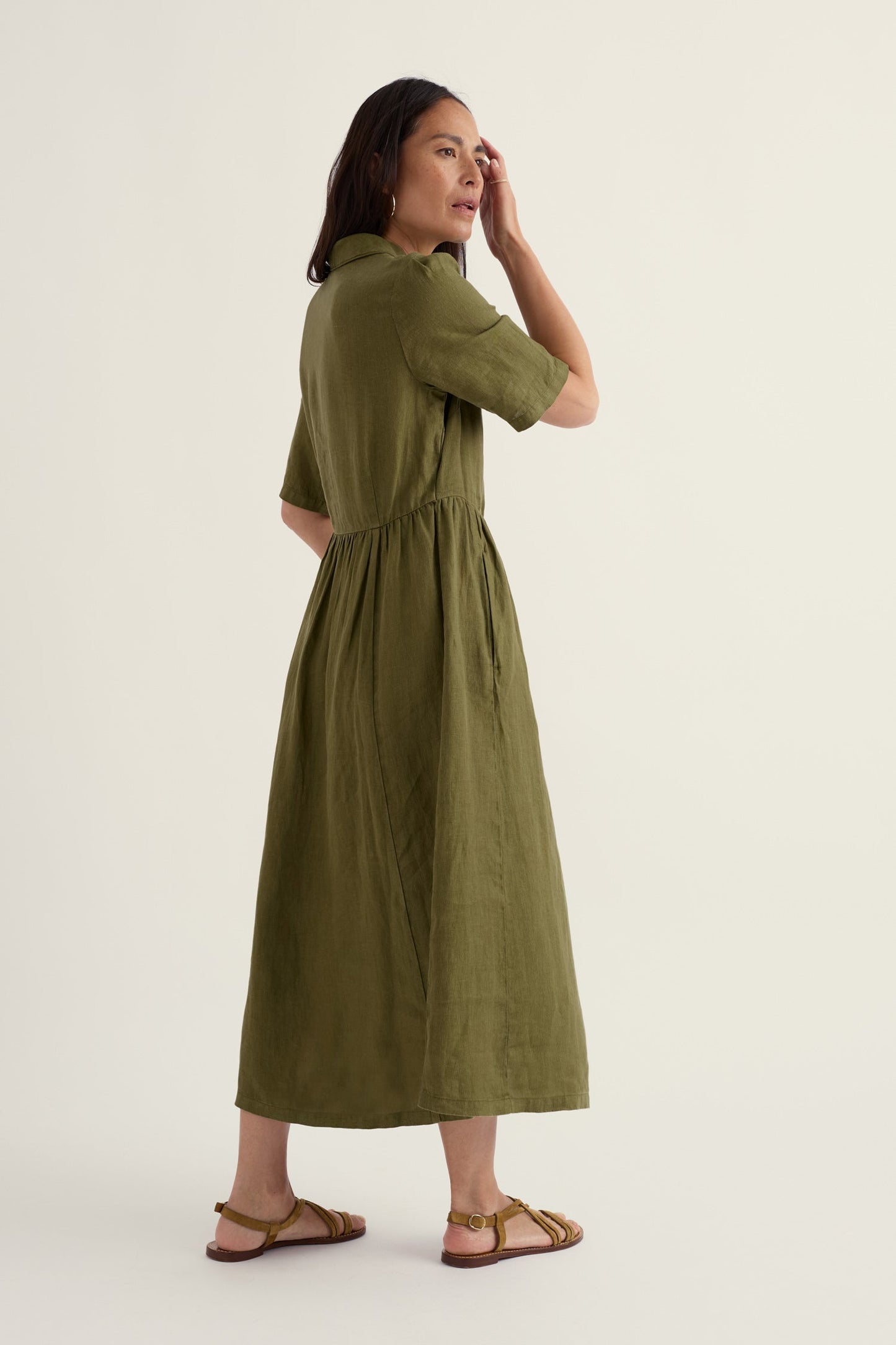 Fen Violet Linen Midi Dress
