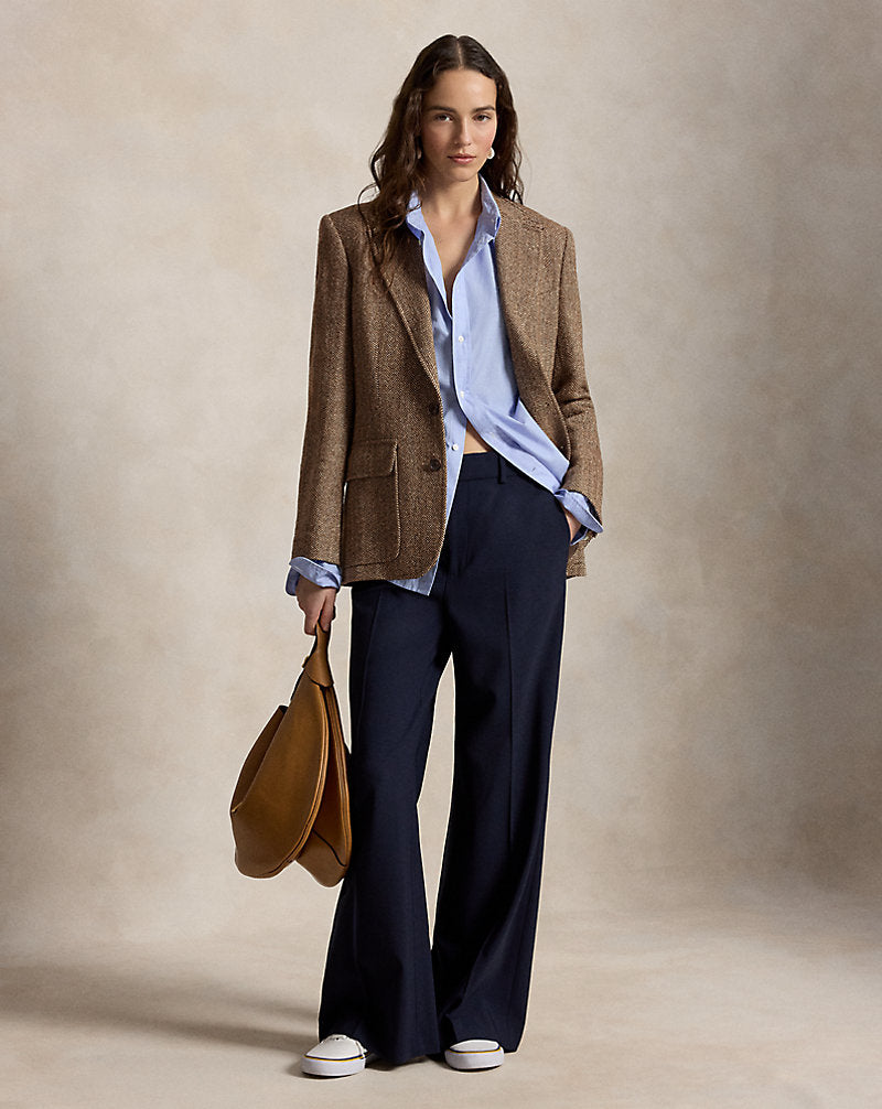 Herringbone Linen-Blend Blazer Brown/Cream Herringbone