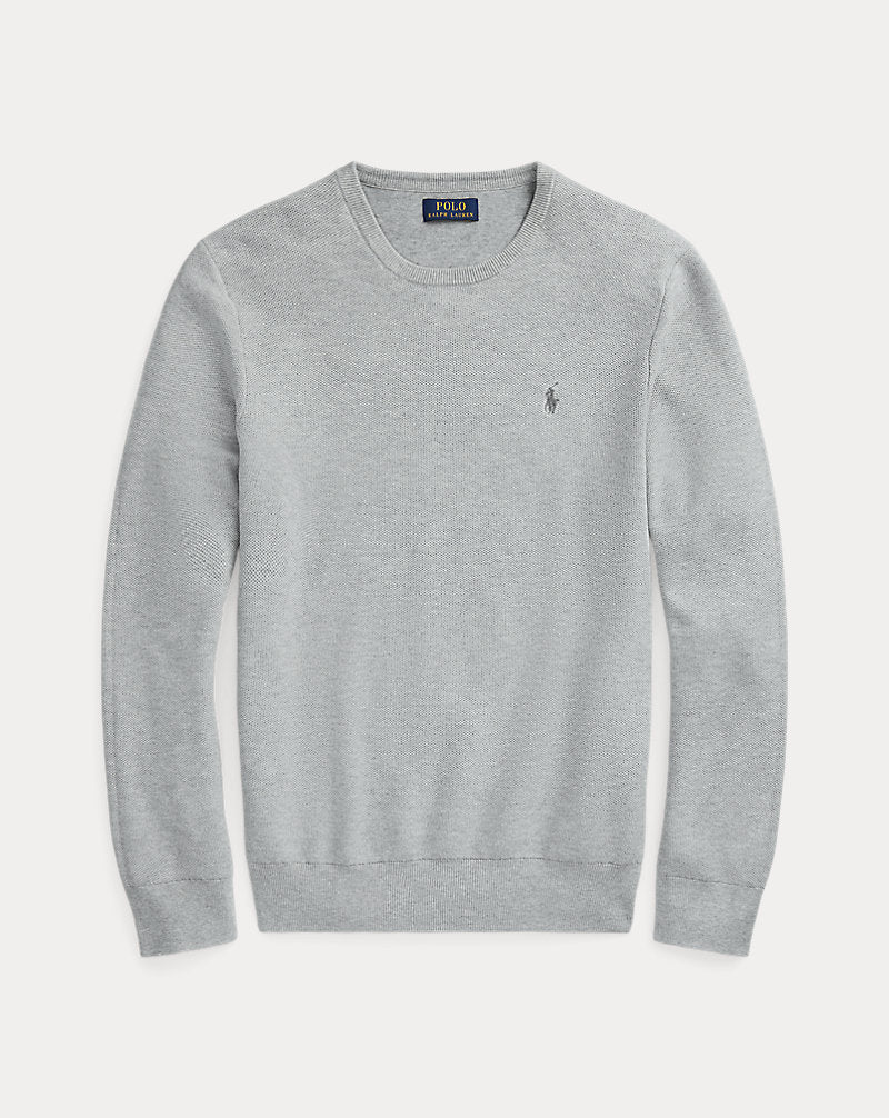 Mesh-Knit Cotton Crewneck Jumper Andover Heather