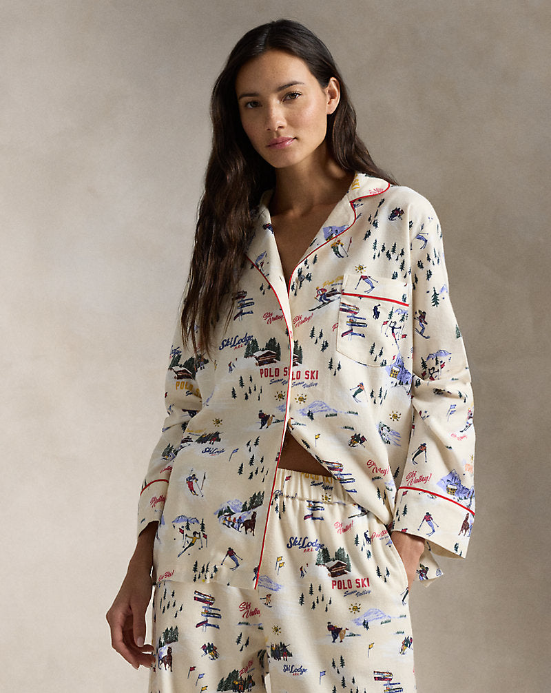 Ski-Motif Cotton Long-Sleeve Pyjama Set Ski Slp Prnt