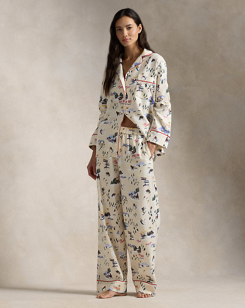 Ski-Motif Cotton Long-Sleeve Pyjama Set Ski Slp Prnt