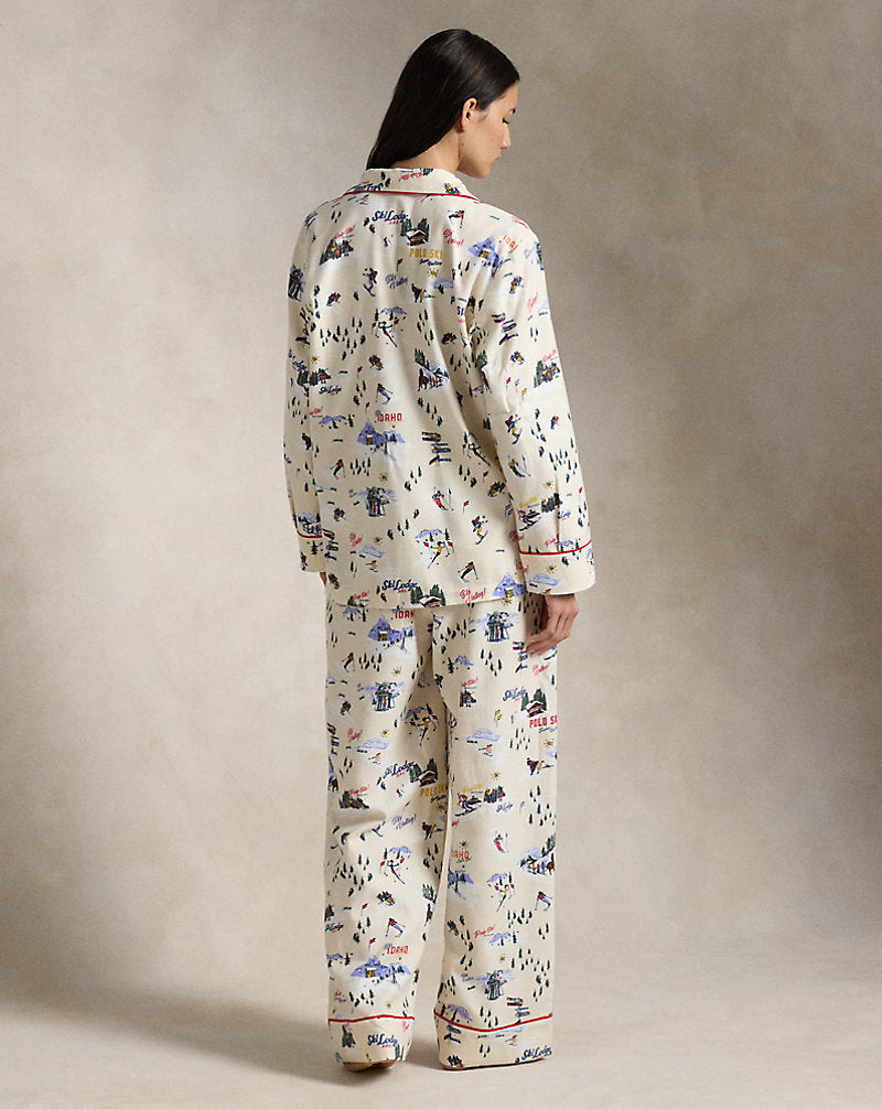 Ski-Motif Cotton Long-Sleeve Pyjama Set Ski Slp Prnt