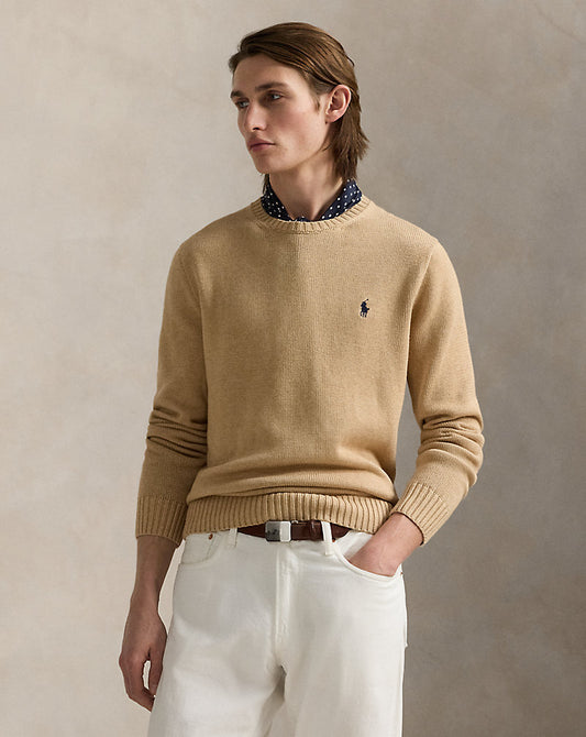 Cotton Crewneck Jumper Camel Melange