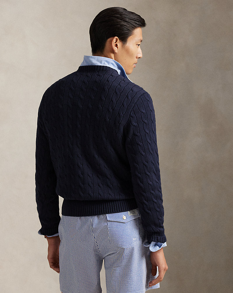 Cable-Knit Cotton Crewneck Jumper Hunter Navy
