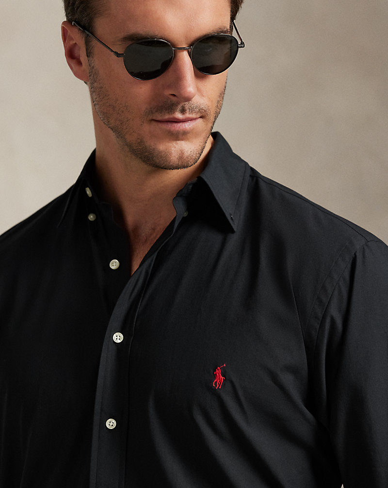 Stretch Poplin Shirt Polo Black
